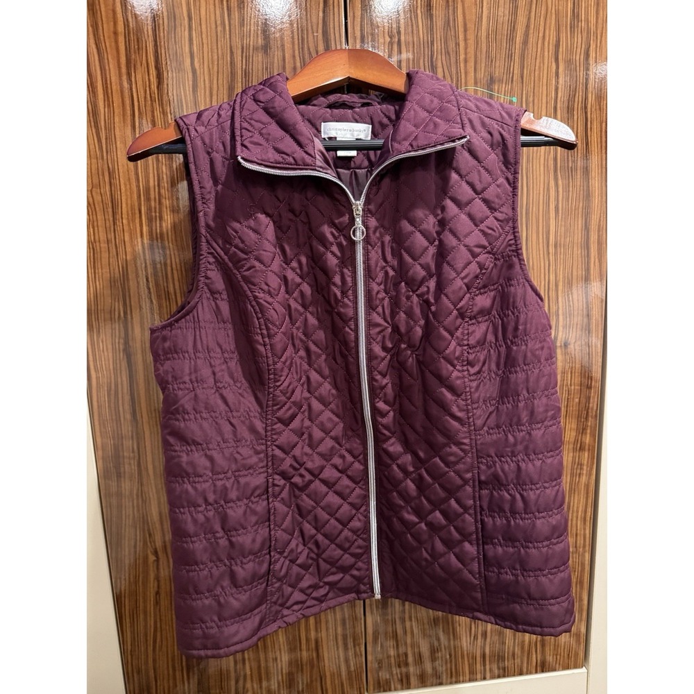 Christopher & Banks Maroon Quilted Vest Womens Size M Full Zip Polyester